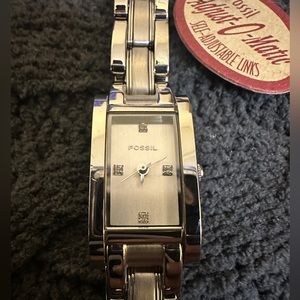 Silver Fossil watch with Crystal accent